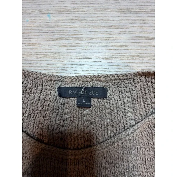 Rachel Zoe Sweater Women Large Tan Beige Cotton Blend Knit Long Sleeve Crew Neck - Picture 2 of 7